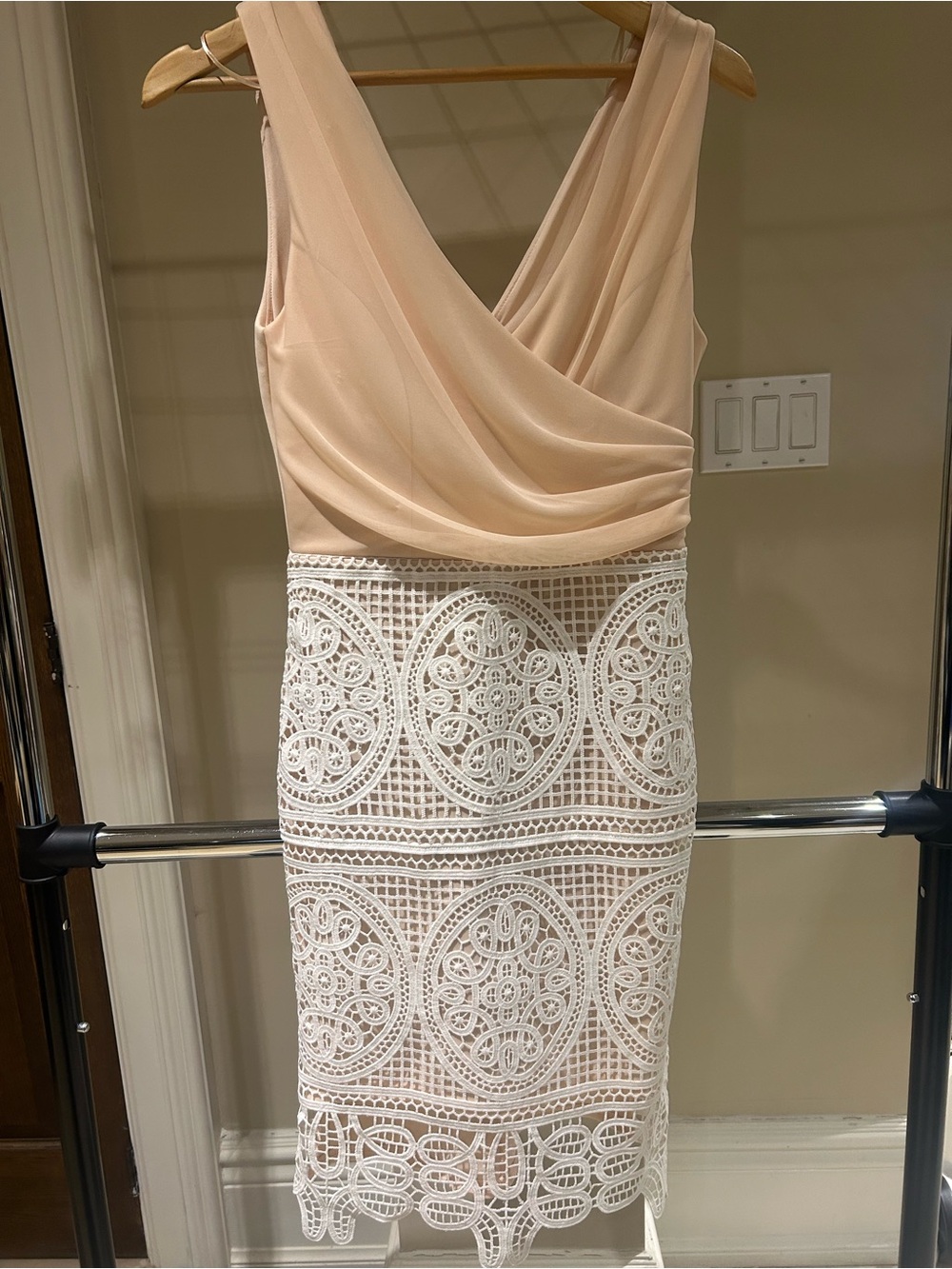 Lipsy Blush and White Lace-Trim Midi Dress